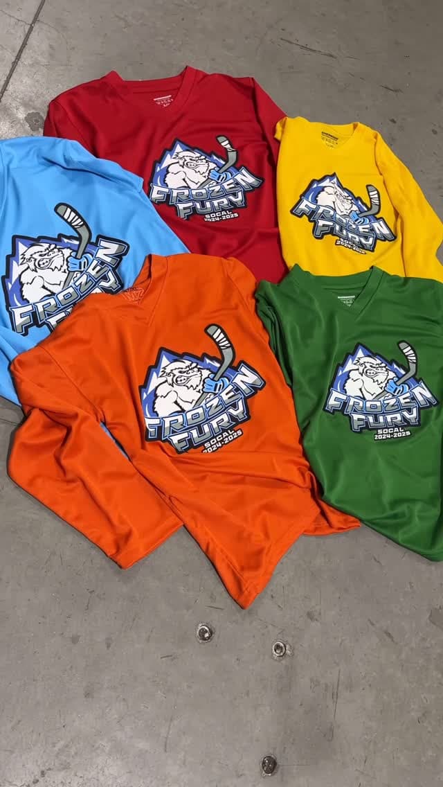 Frozen Fury got that ice ice baby ❄️🩵 Beautiful 5-color screen print on some custom hockey jerseys. Print with us! ❤️‍🔥 #cust...