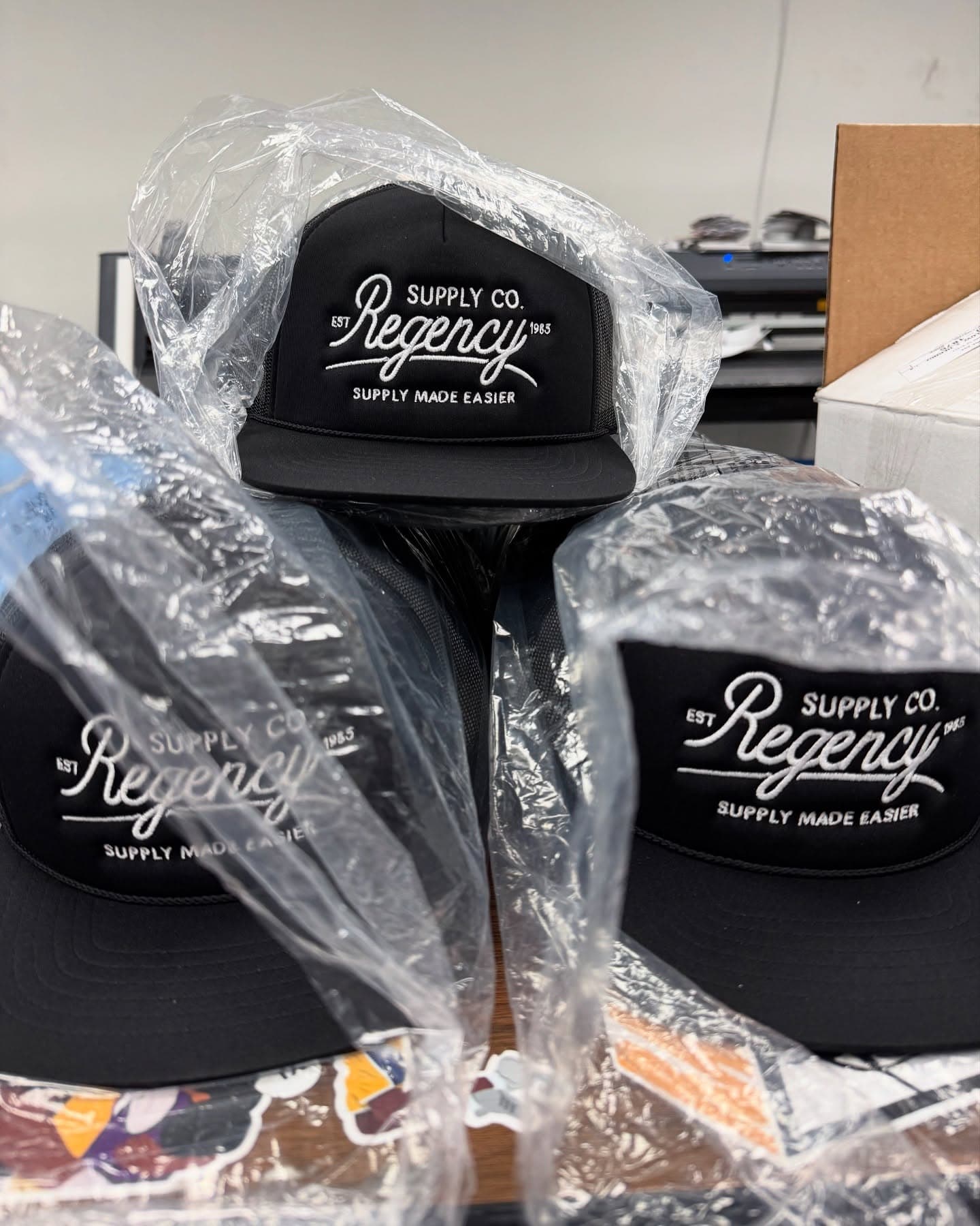 New Lids for Regency Supply Co. 🤩🧢 #printoaster #hats #embroidery #truckerhats