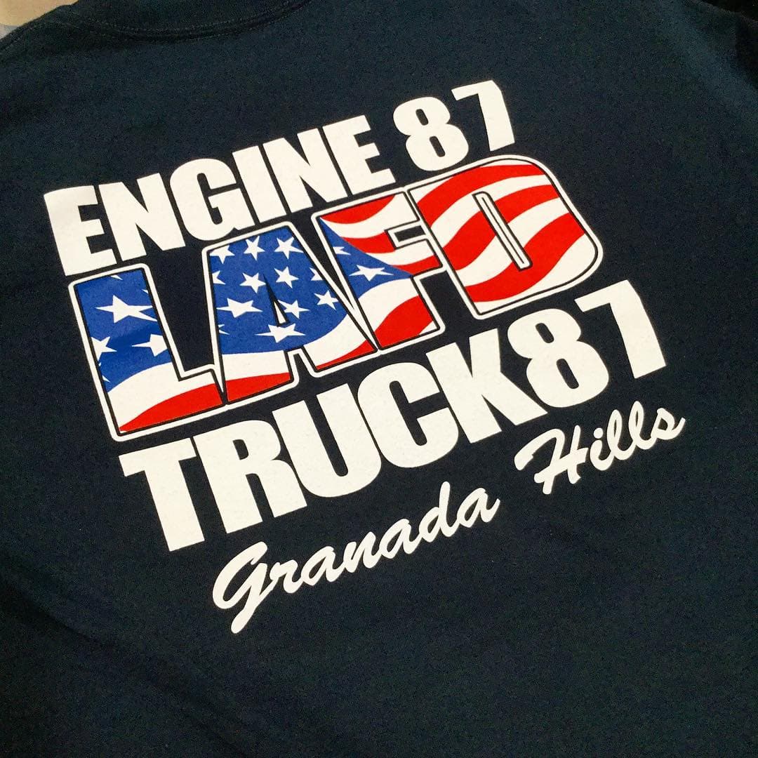 Salute to @losangelesfiredepartment Granada Hills. 🇺🇸⛑🔥 Thank you for everything you do! #ktgprinting #lafd #engine87 #truck87
